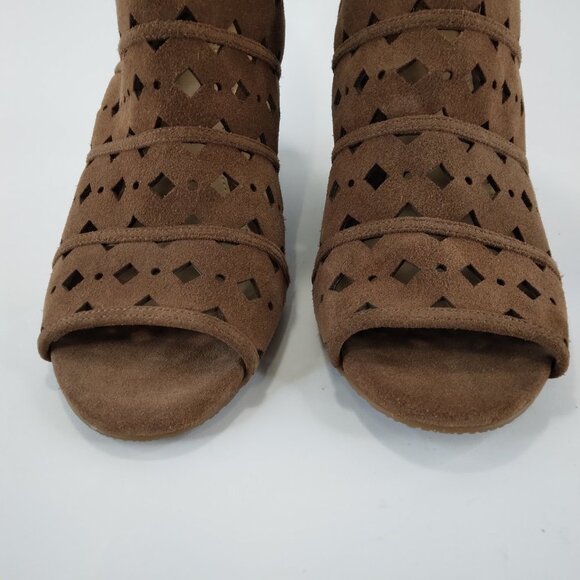 Michael Michael Kors Uma Brown Suede Wedge Peep Toe Ankle Boots Size 10M - Picture 4 of 13
